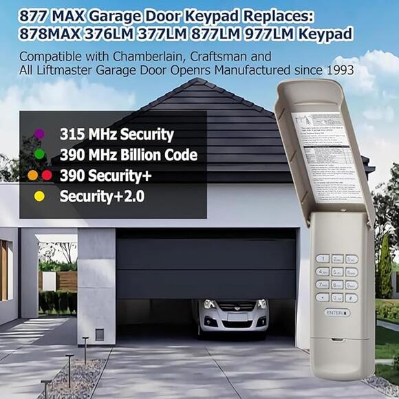 Universal Garage Door Opener (Works w/ Major Brands) Wireless Illuminated Keypad - Picture 4 of 6
